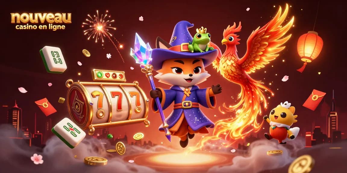 Visualisez un nouveau casino en ligne avec un renard magicien et des éléments de jeu captivants.