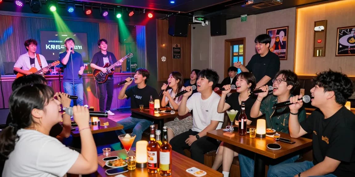 Dynamic Jeju Island nightlife, 제주도유흥 experience with lively karaoke and vibrant atmosphere.