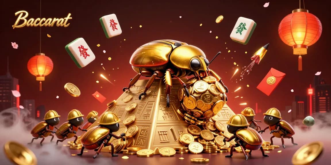 Baccarat scene featuring golden beetles and casino elements illuminating gaming strategies