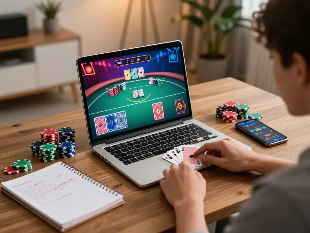 Engaging in high-stakes poker on 388bet online platform with vibrant cards and chips.