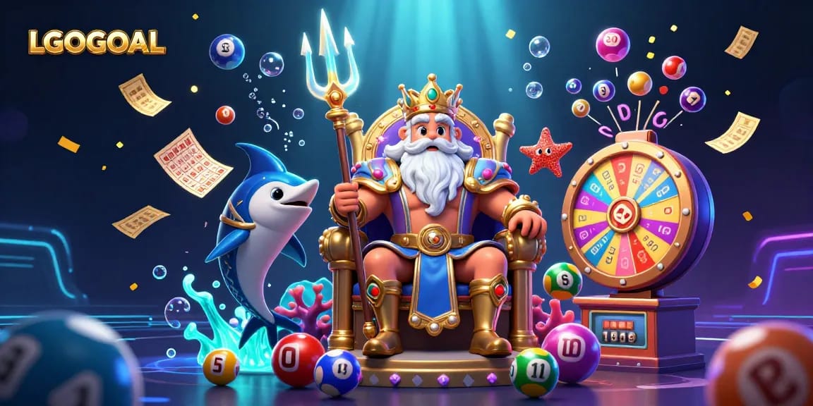 Experience the excitement of LGOGOAL with vibrant lottery elements and a dynamic casino scene.