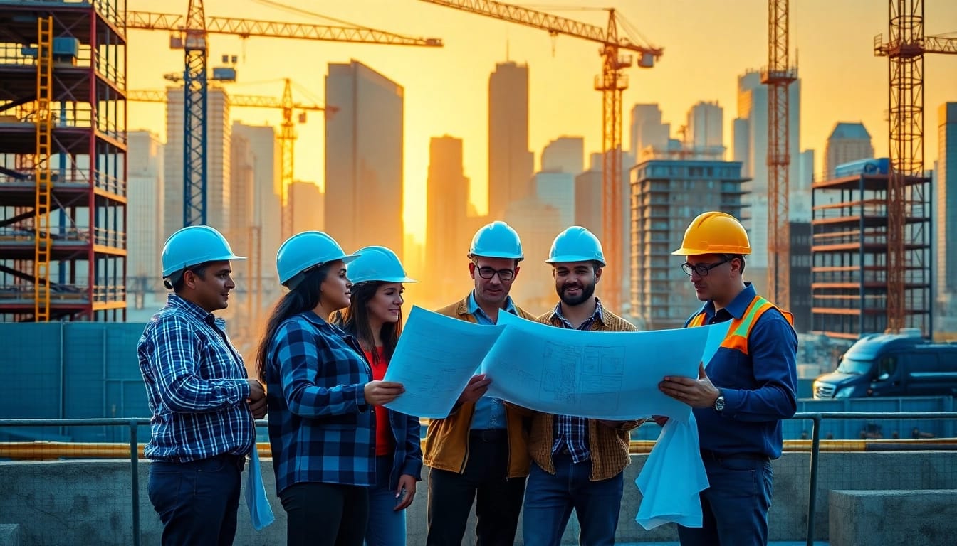 New York Commercial General Contractor collaborating with architects at a construction site.