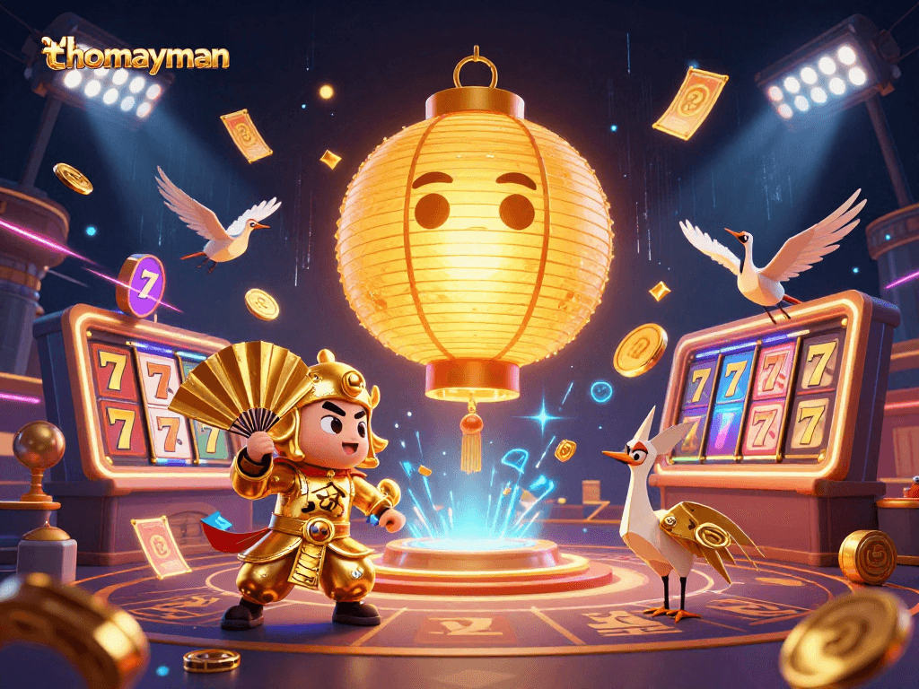 Experience thrilling gameplay with thomayman’s vibrant 3D illustration featuring dynamic slot game elements.