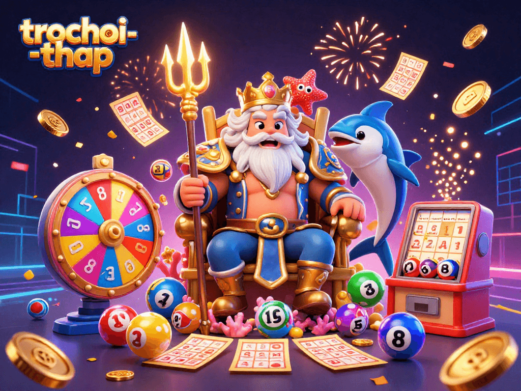 Engage in the thrilling trochoi-thap game, surrounded by vibrant lottery elements and energetic characters.