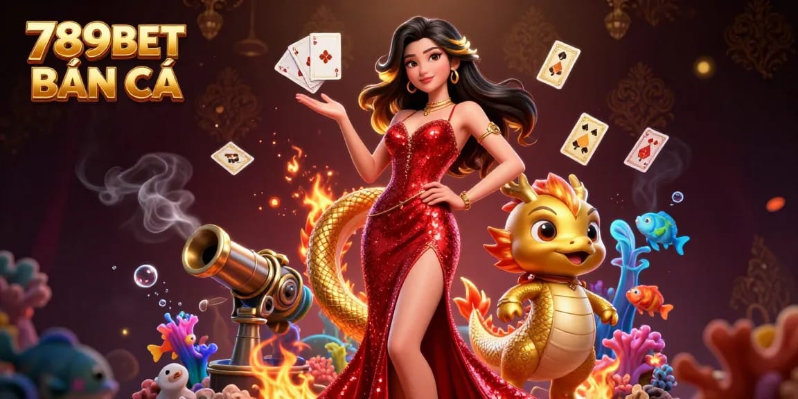Engage in thrilling gameplay with 789BET BẮN CÁ, featuring a stunning character and underwater treasures.
