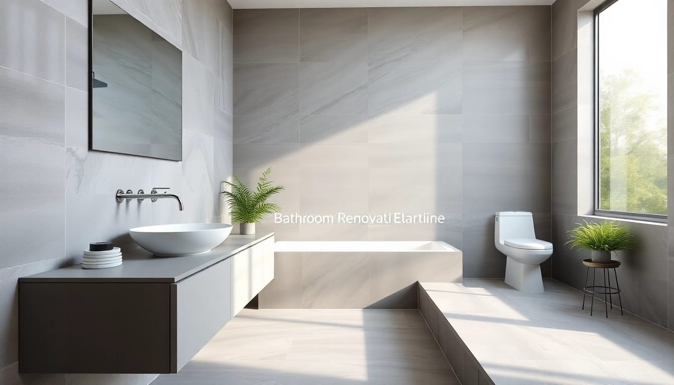 Illustration of modern bathroom renovation cost with stylish design and elegant fixtures.