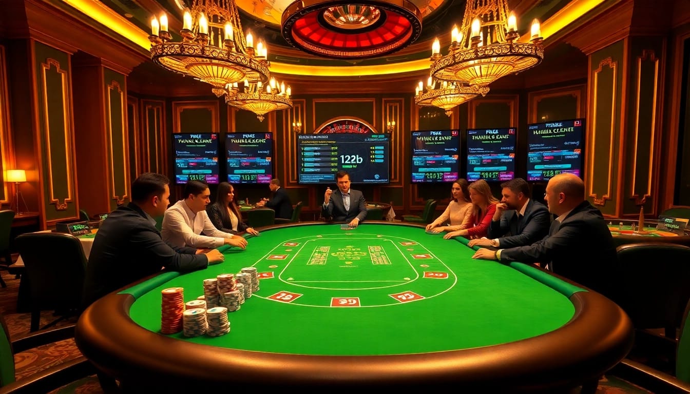 Experience thrilling gaming action at 123b casino tables with vibrant poker chips and roulette wheels.