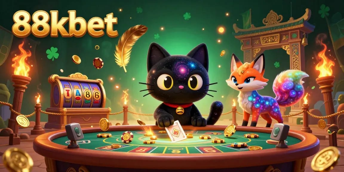 Engage with thrilling games at 88kbet as the black hole cat attracts winning chips and cards.