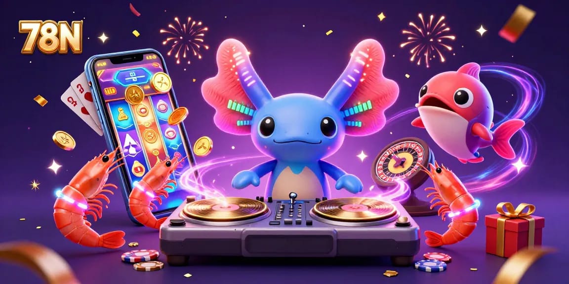 DJ axolotl brilhante trazendo a experiência de jogo no 78N com emoção e diversão.