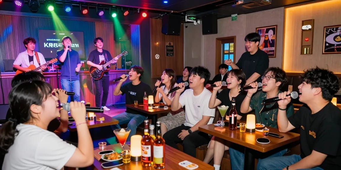 Dynamic Jeju Island nightlife, 제주도유흥 experience with lively karaoke and vibrant atmosphere.