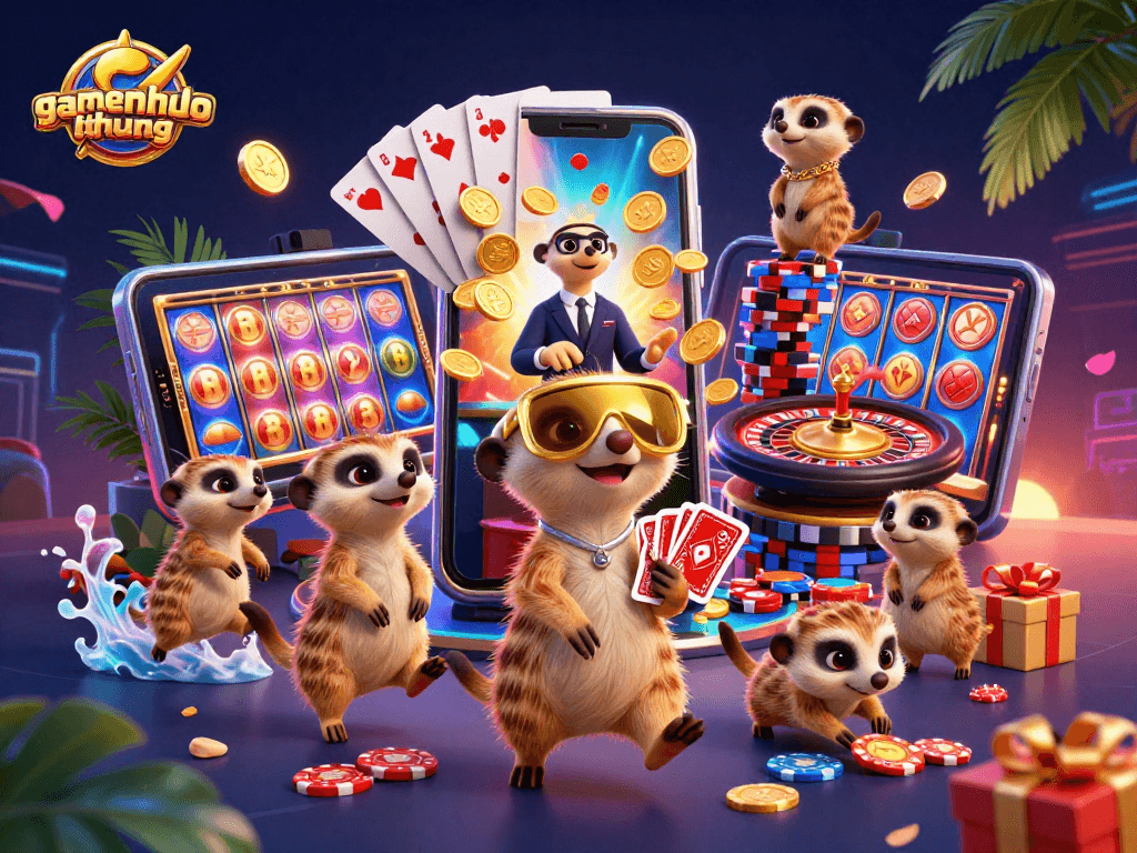 Experience the excitement of gaming with gamenohudoithuong in a vibrant casino filled with meerkats.