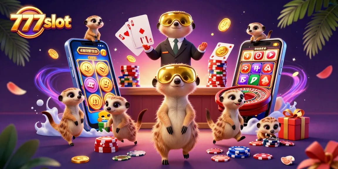 Menangkan banyak chip dengan 777slot dalam ilustrasi kasino 3D ceria.