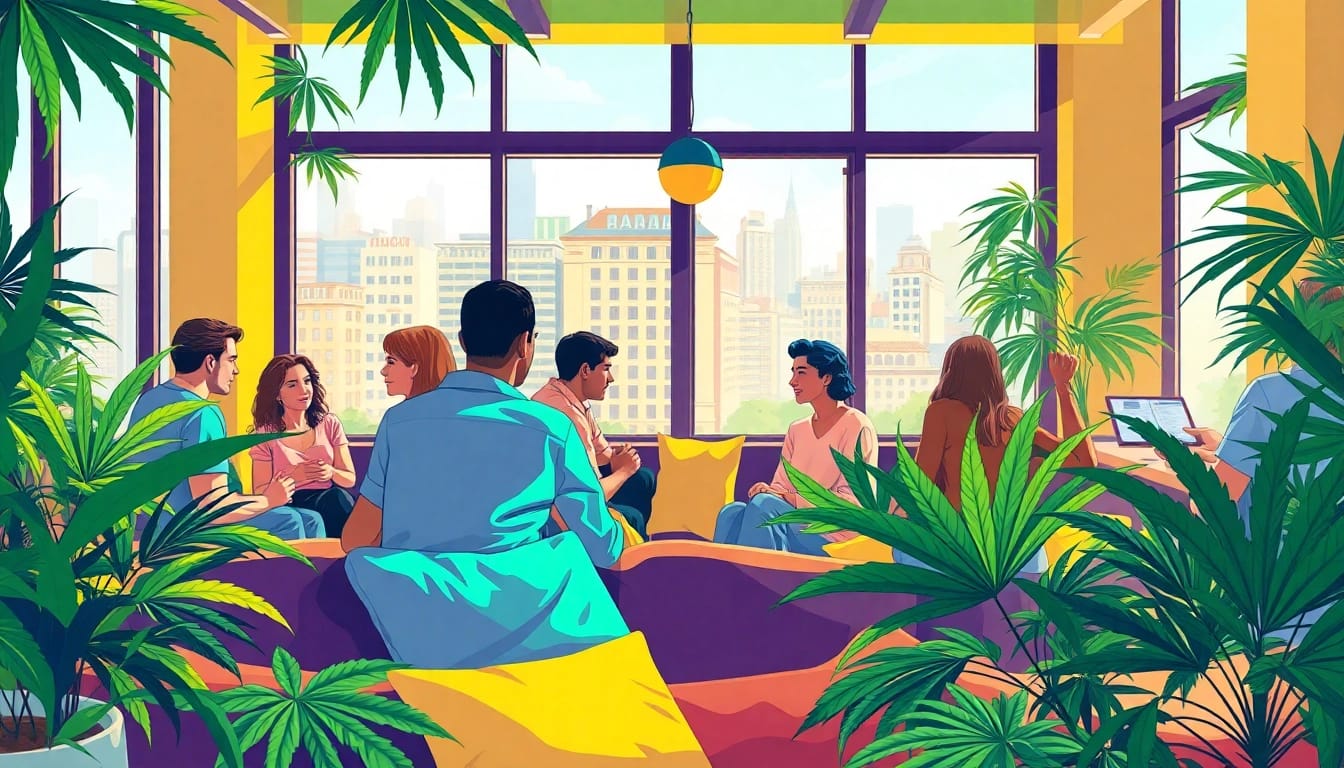 Engaging scene at one of the Best Cannabis Clubs Madrid, highlighting community and enjoyment.