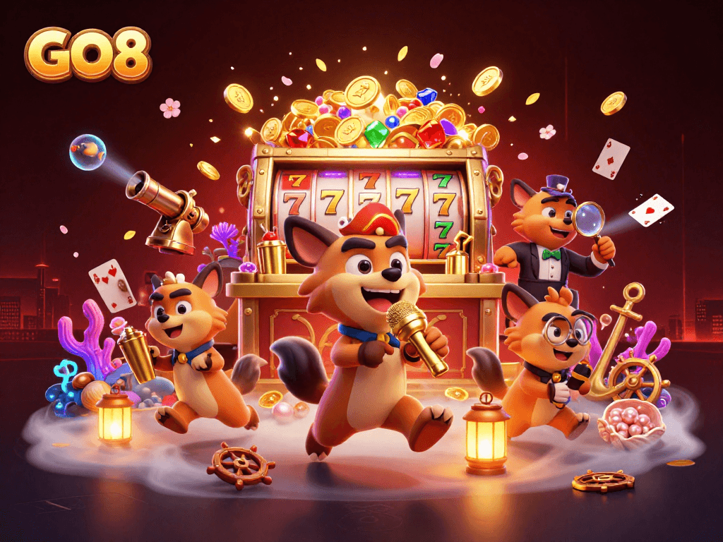 GO8 hyenas create a lively casino atmosphere with vibrant games and golden treasures