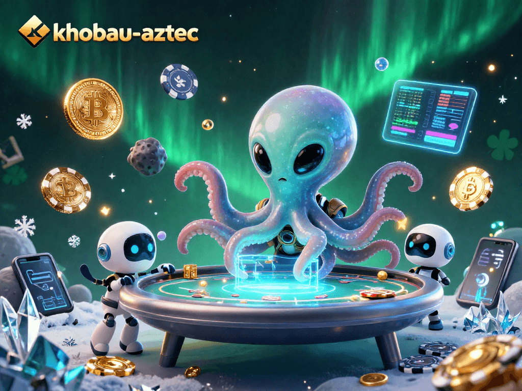 Spin and win with khobau-aztec – capturing the thrill of strategic poker gameplay in a cosmic scene.