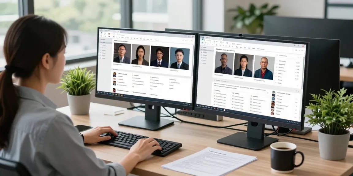 Detect AI image findings on monitors in a professional content moderation workspace.