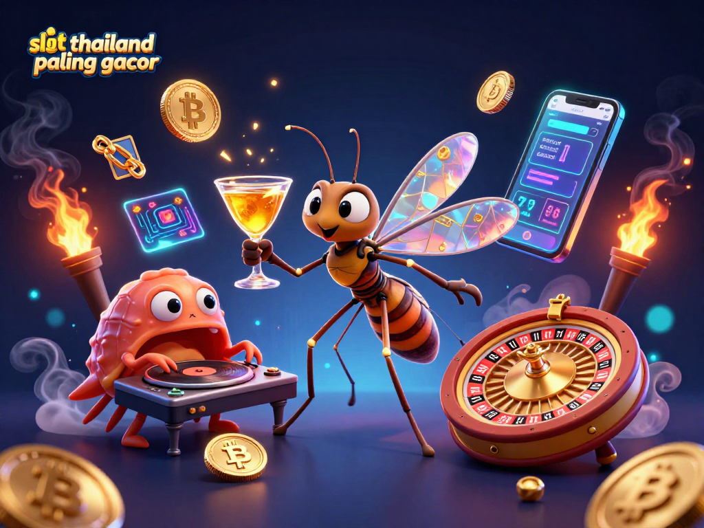 Experience the excitement of slot thailand paling gacor with a vibrant 3D casino scene full of animated characters and crypto-themed elements.