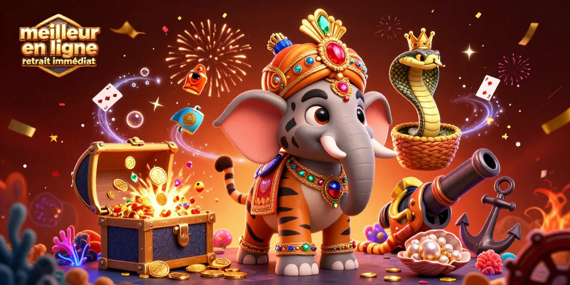 Illustration du meilleur casino en ligne retrait immédiat montrant un tigre maharaja et un éléphant unique.
