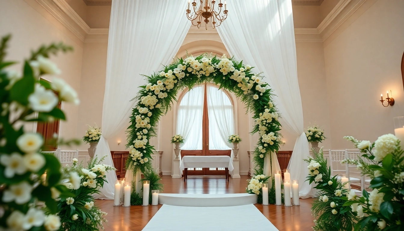 Stunning ceremony at Jacksonville Wedding Venue with elegant decorations and vibrant floral arrangements.