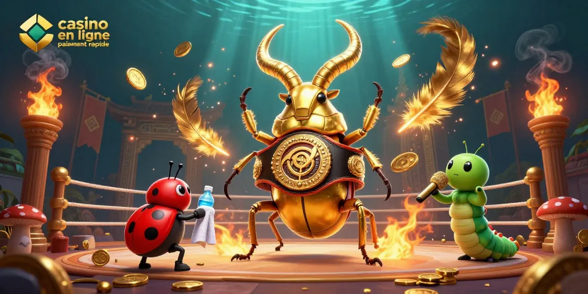 Profitez de casinos en ligne paiement rapide avec un combat épique entre des insectes dans une scène captivante.