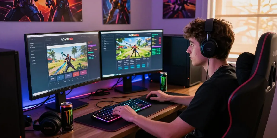 Engaging ROKOK88 login experience in an immersive gaming setup featuring vibrant RGB lighting and dual monitors for dynamic gameplay.