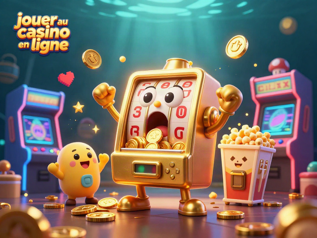 Jouez au casino en ligne avec une machine à sous animée et magique, célébrant un jackpot exceptionnel.
