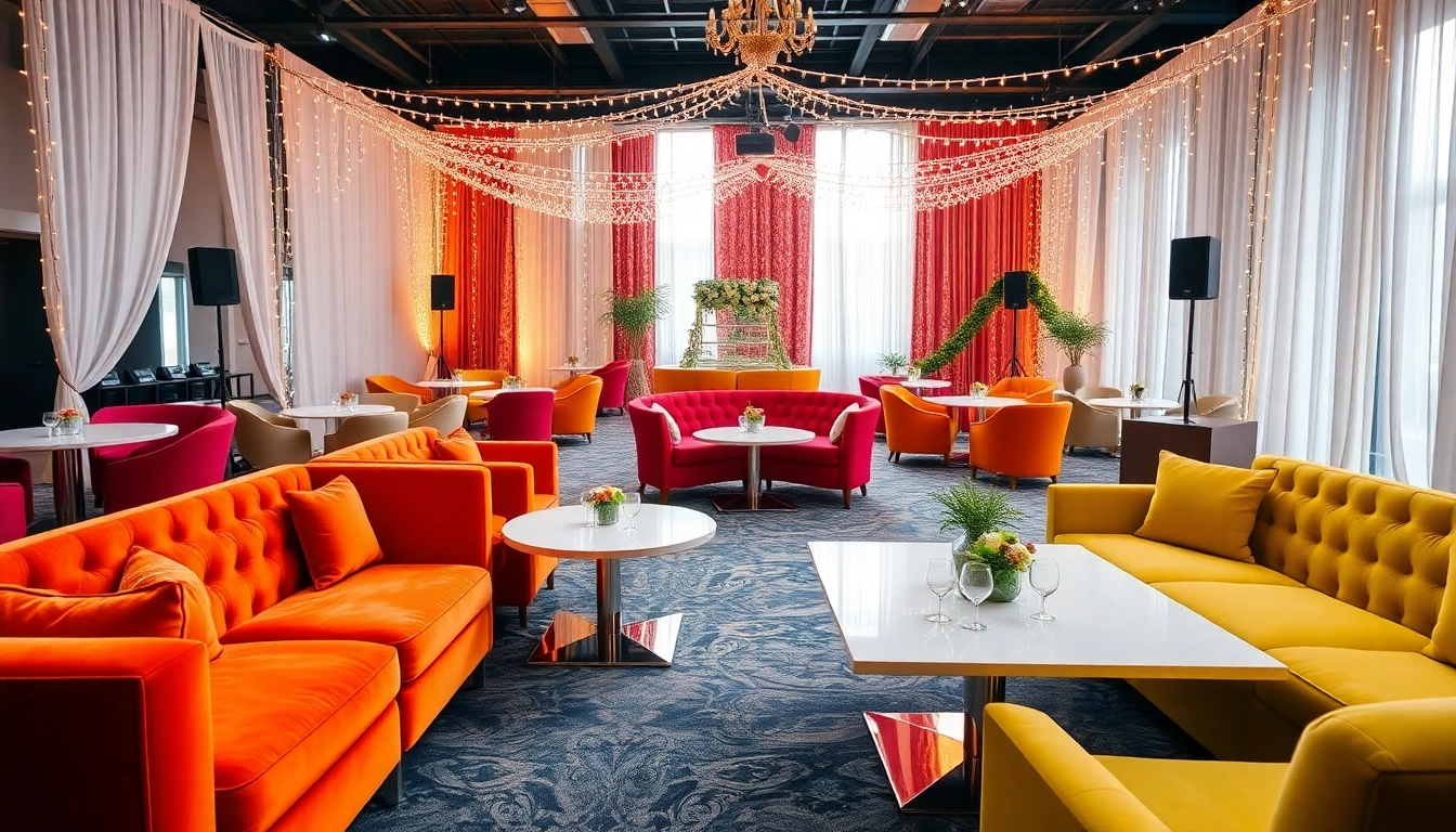 Event Furniture Rentals in an elegant setup featuring plush seating and minimalist tables.