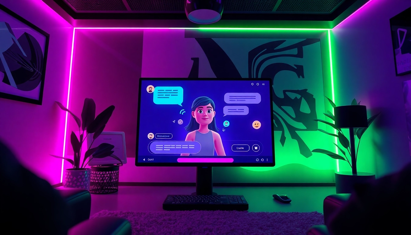 Interactive NSFW AI chatbot engaging users in a vibrant digital lounge.