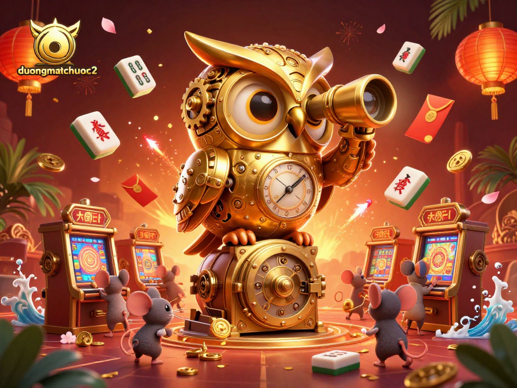 Engage with duongmatchuoc2 by tapping into the vibrant world of casino gaming with a whimsical scene of a golden owl.
