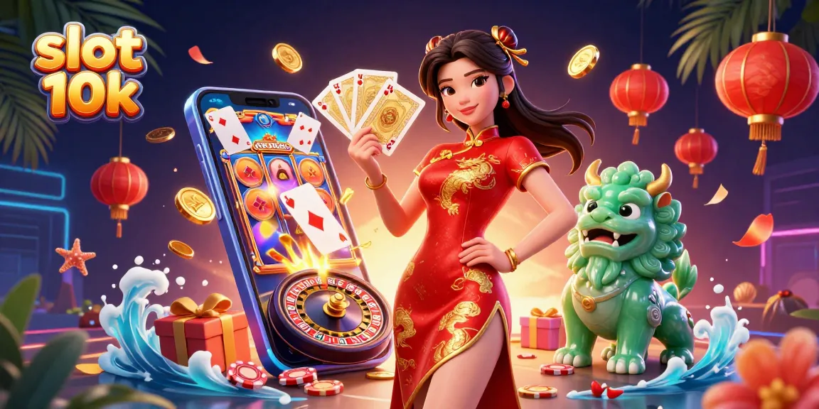 Play slot 10k and win big with a vibrant casino illustration showcasing exciting gaming elements.