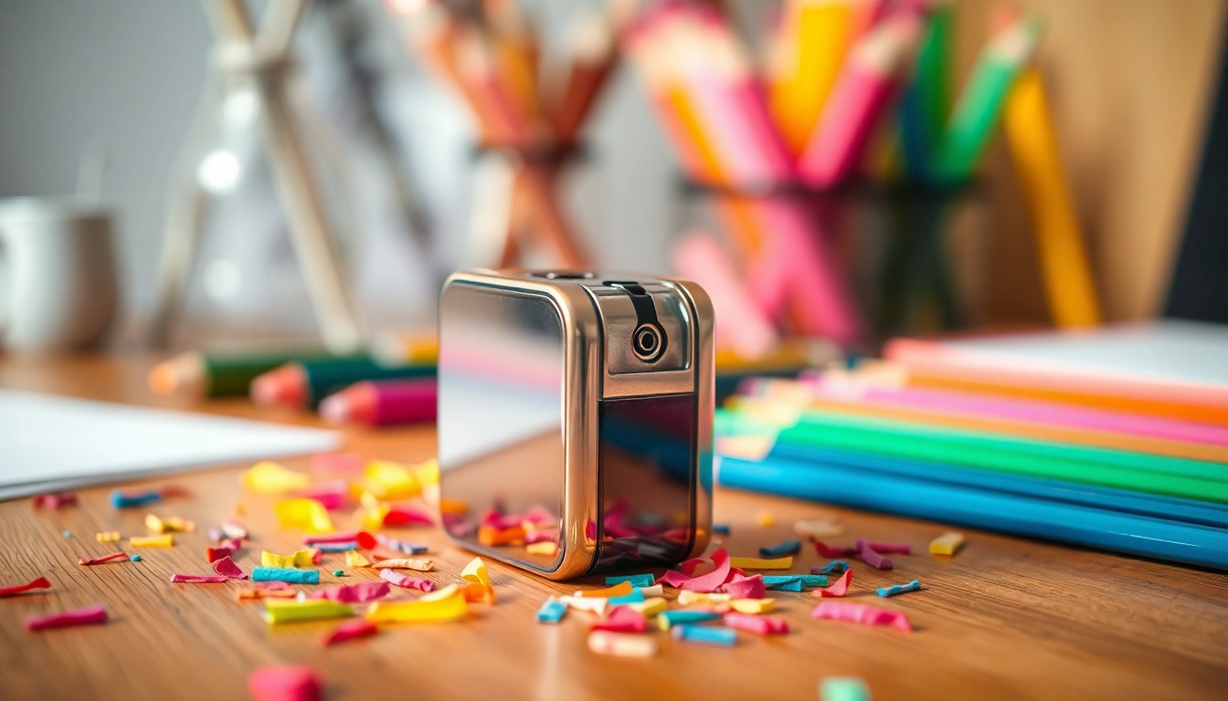 Enhance precision with a stylish cosmetic pencil sharpener, showcasing vibrant colors and design.