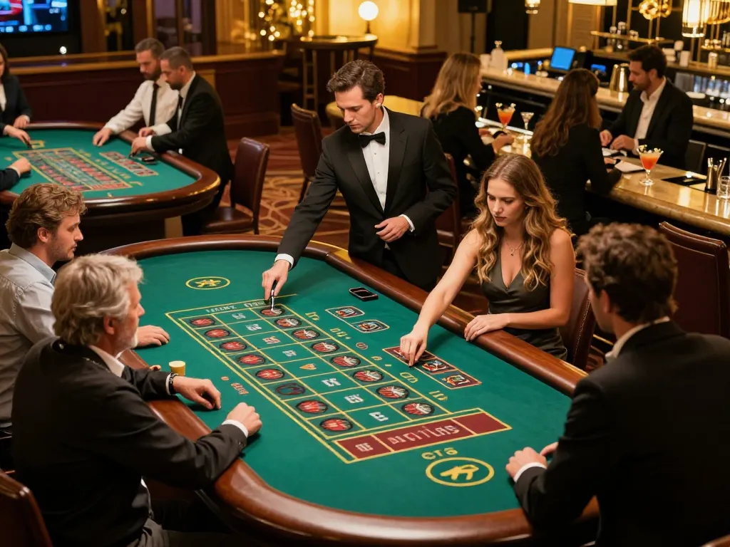 Pemain Toto Macau terlibat dalam taruhan strategis di meja roulette yang meriah di tengah suasana kasino yang mewah.