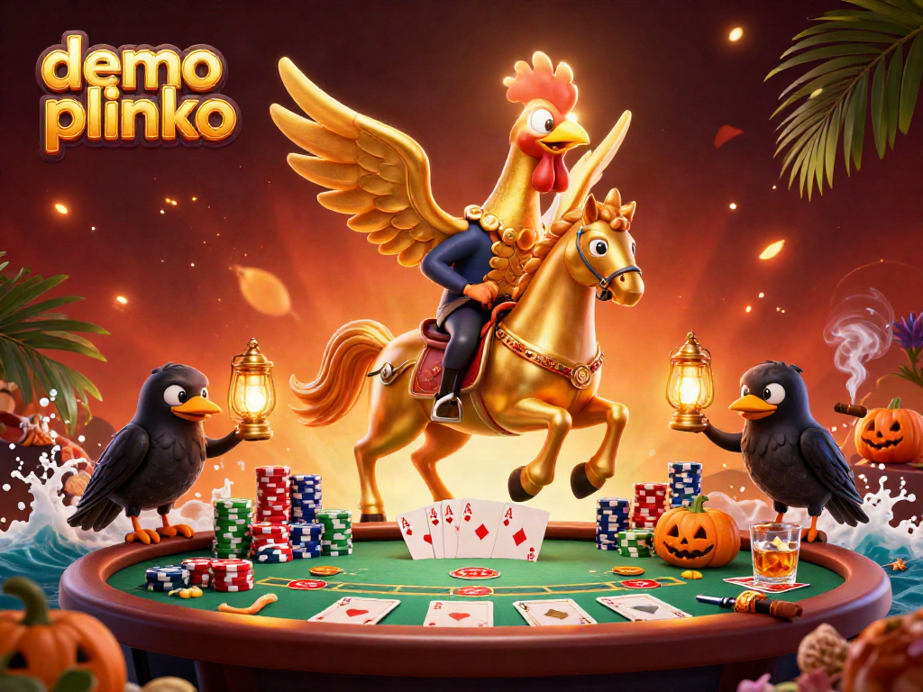 Experience demo plinko thrills with golden rooster and poker elements in an enchanting casino.