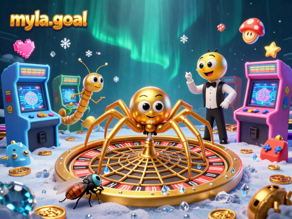 Experience thrilling bets with myla-goal, where a nervous fly bets on a roulette wheel spun by a golden spider.