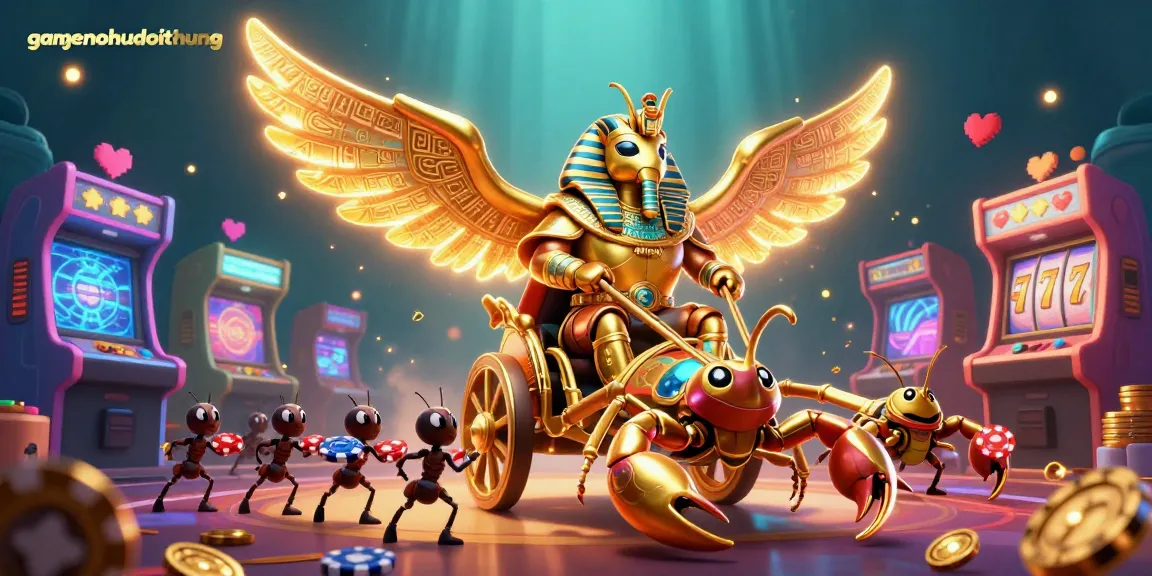 Engage in thrilling gaming action with gamenohudoithuong as a majestic scarab beetle leads the way.