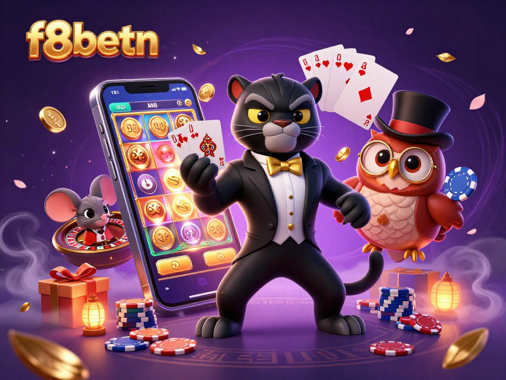 Experience the excitement with f8betn in a vibrant casino scene featuring engaging characters and games.