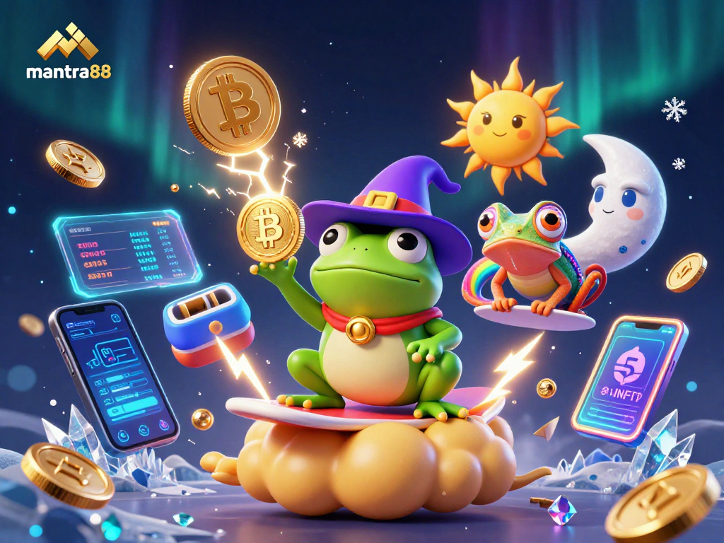 Engage with mantra88 for thrilling gaming as a wizard frog conjures golden coins.