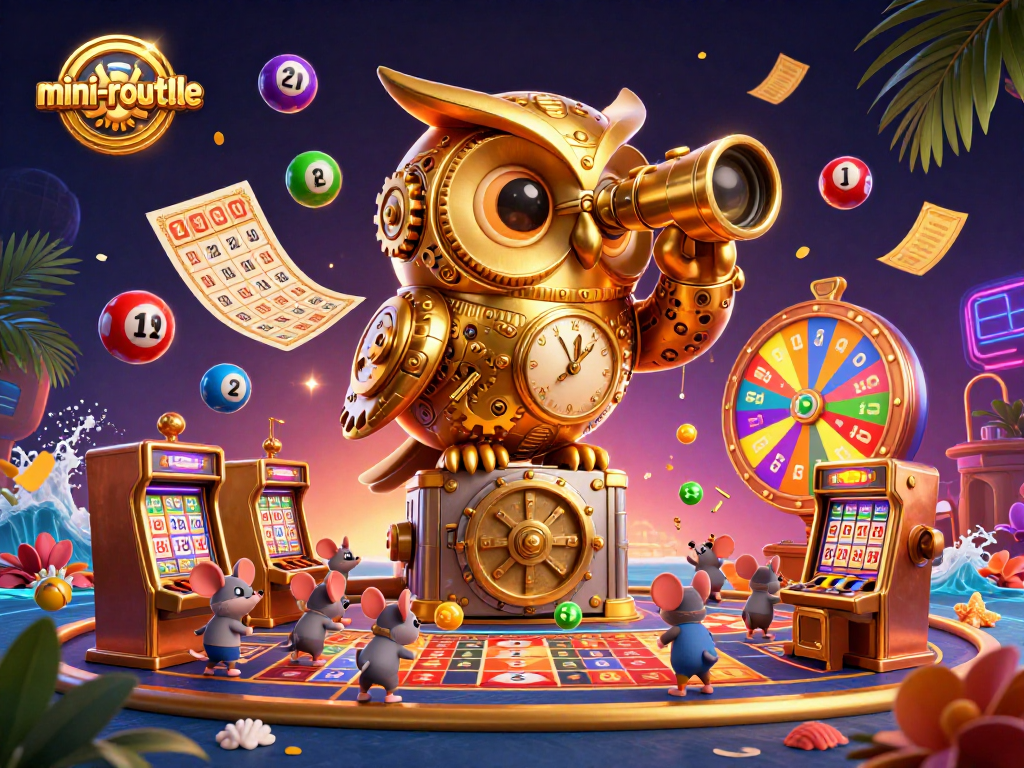 Enjoy thrilling mini-roulette gameplay with vibrant elements and charming characters in this casino scene.