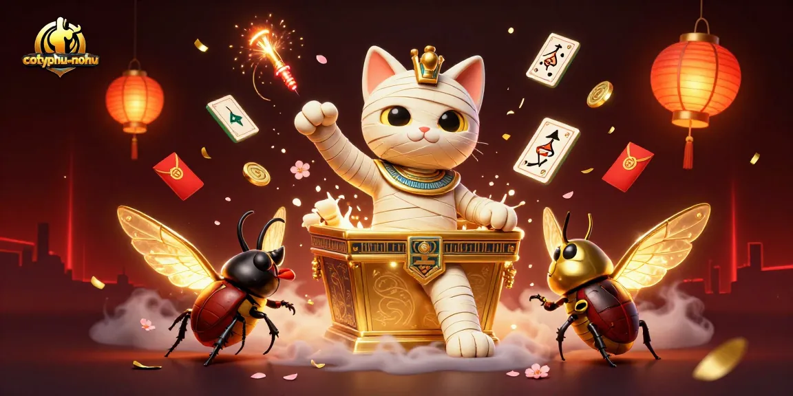 Engage in action-packed gameplay with cotyphu-nohu as the thrilling Egyptian mummy cat and scarab beetle unite in a pyramid casino.