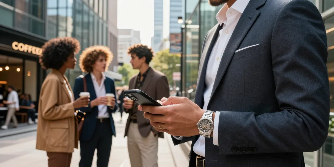 Elegant individual showcasing a stylish replica watch amidst an urban social scene.