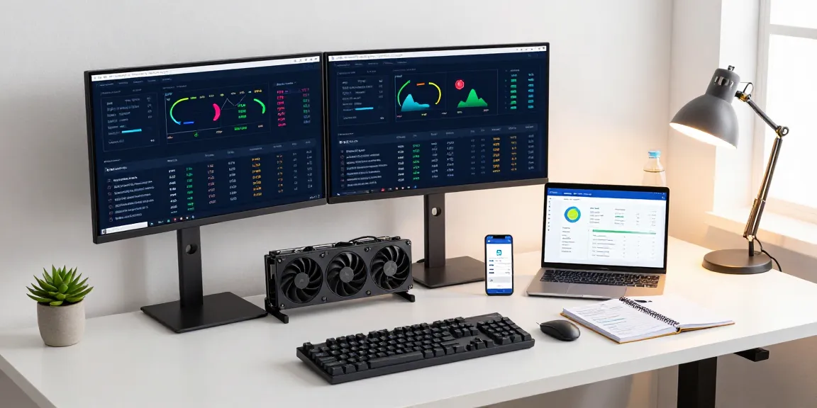 Crypto mining platform workspace showcasing mining statistics and digital wallet setup in an organized office environment.