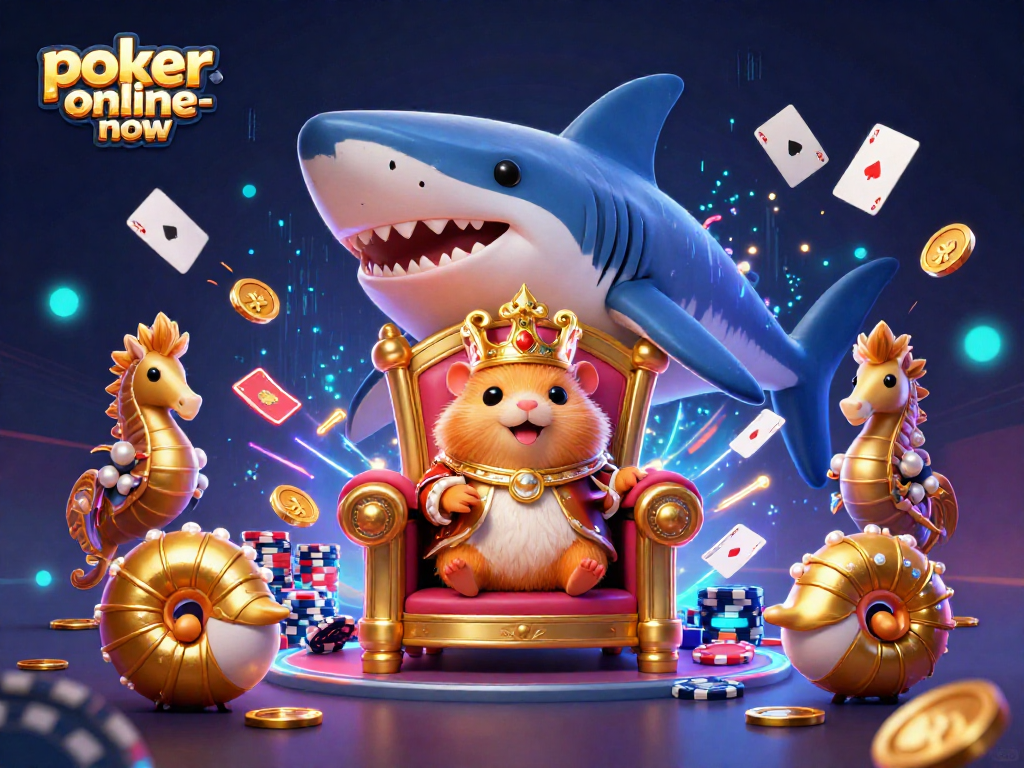 Engage in intense gameplay at poker-online-now with the fierce golden hamster king ruling the casino realm.