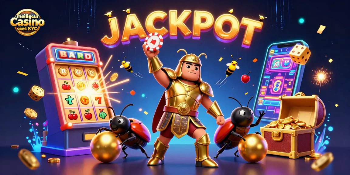 Vivez le meilleur casino sans KYC avec un insecte héroïque remportant un jackpot flamboyant.