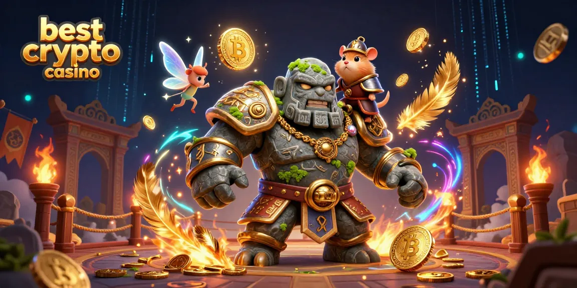 Meilleur casino crypto avec un gardien golem et une fée, ambiance de jeu captivante