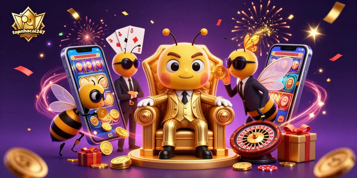 topnhacai247 showcases a bumblebee mob boss in a vibrant casino scenario, engaging in thrilling gameplay.