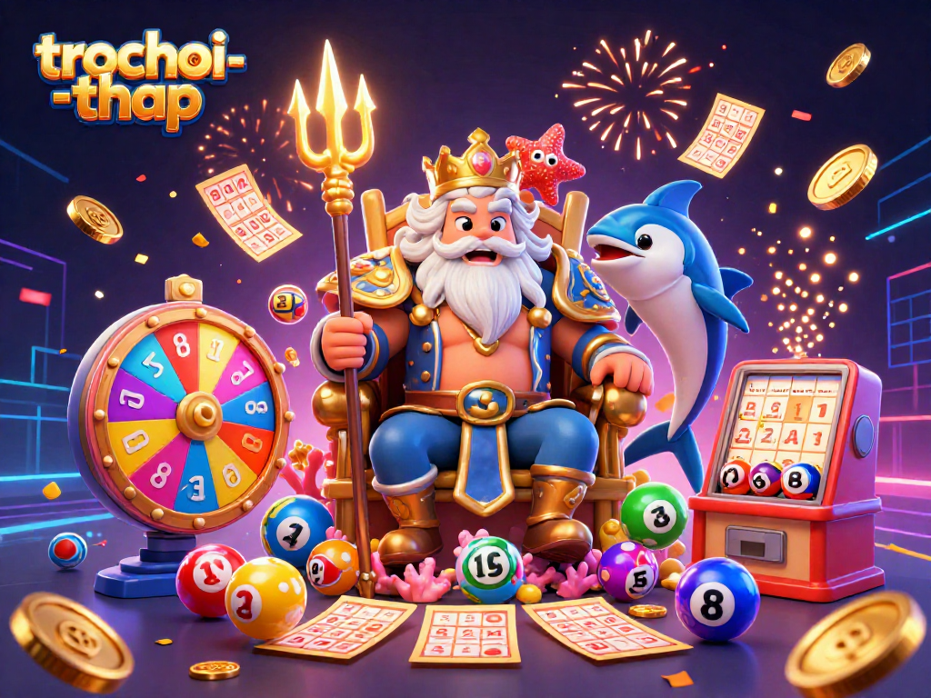 Engage in the thrilling trochoi-thap game, surrounded by vibrant lottery elements and energetic characters.