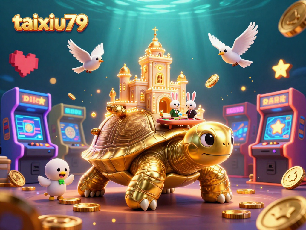 Engage with taixiu79's vibrant casino world featuring a golden tortoise and dazzling game elements.