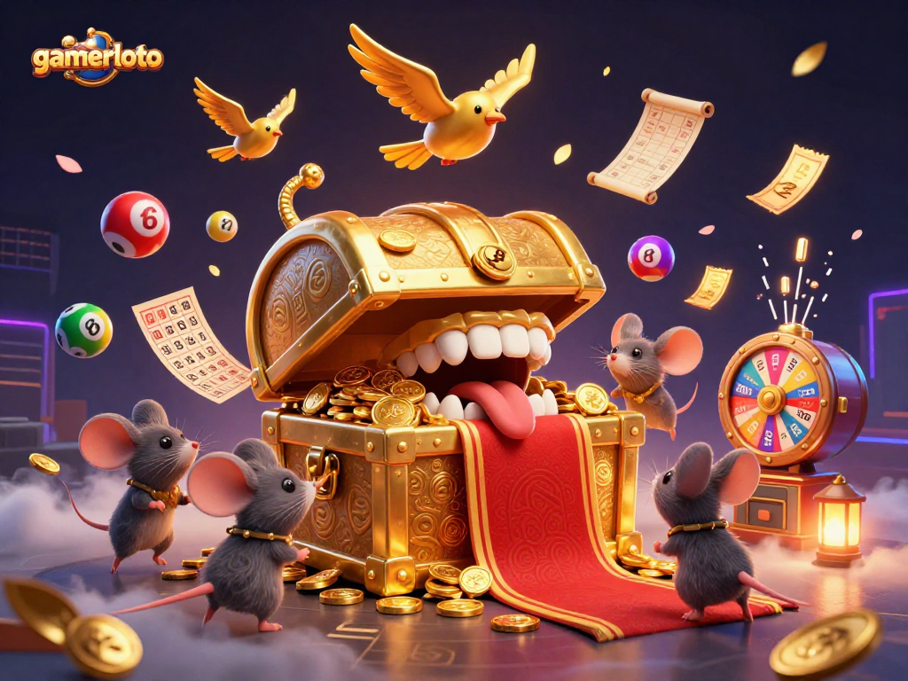 Experience gamerloto's exciting lottery scene with vibrant colors and engaging game elements.