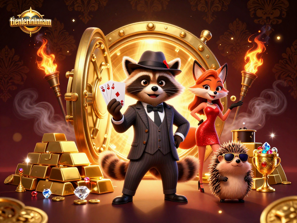 Join the charming raccoon and fox lady in this vibrant tienlenmiennam casino adventure!