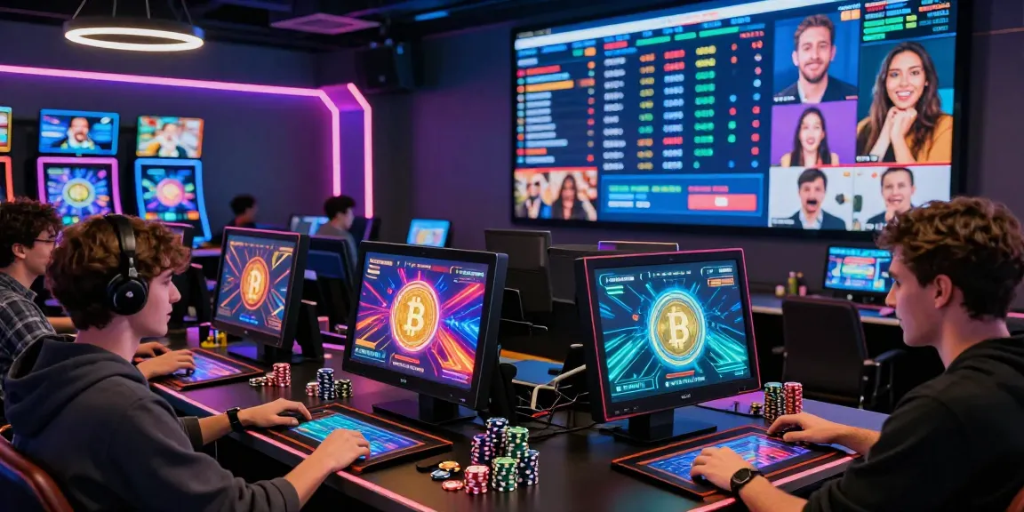 Players enjoying interactive gaming experience at a crypto casino with vibrant visuals.